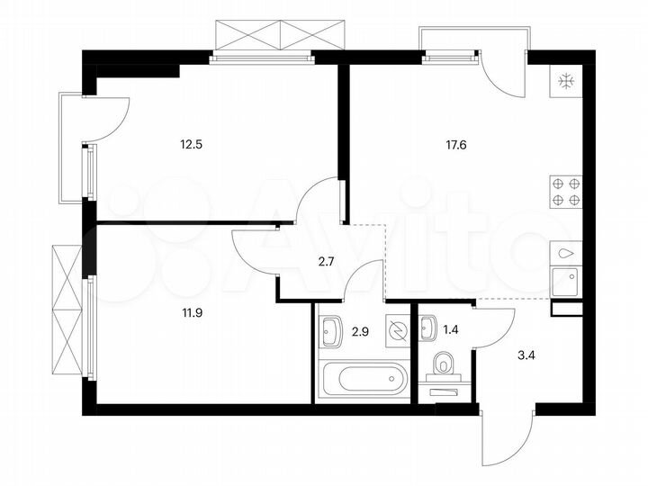 2-к. квартира, 52,4 м², 4/25 эт.