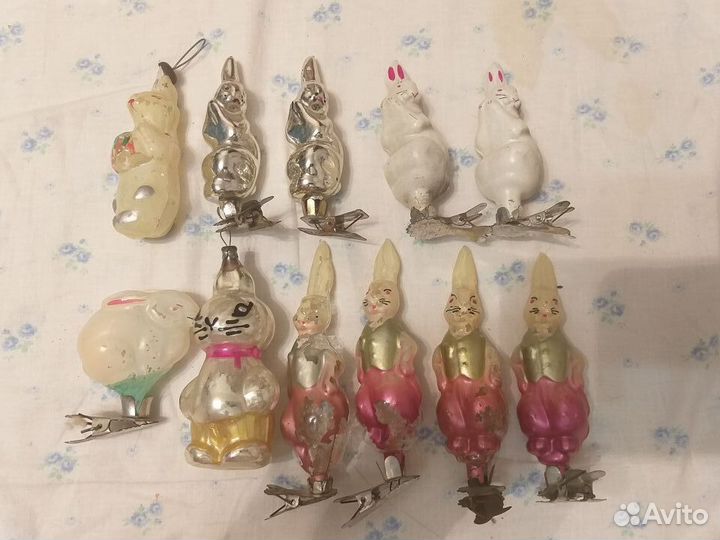 Елочные игрушки СССР Насекомые, пингвины, лягушки