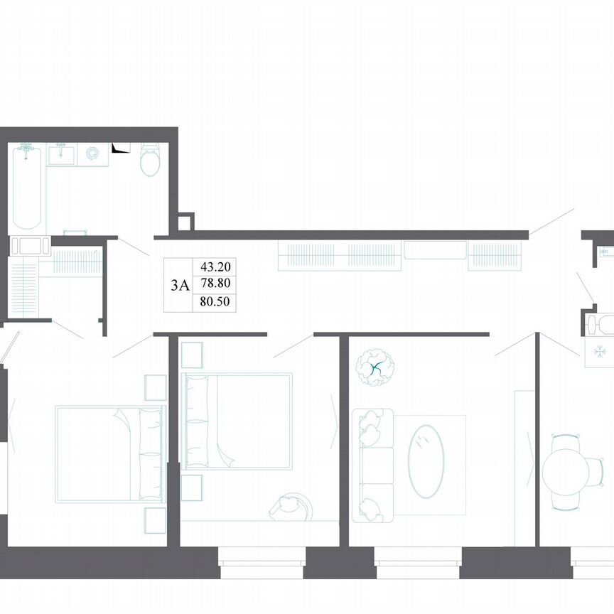 3-к. квартира, 80,5 м², 16/19 эт.