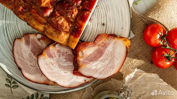 Грудинка копченая на буковой щепе вязаная