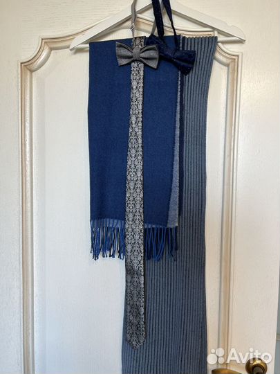 Мужские аксессуары шарфы галстуки синий и серый