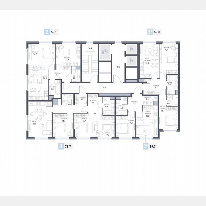 3-к. квартира, 59,8 м², 3/25 эт.