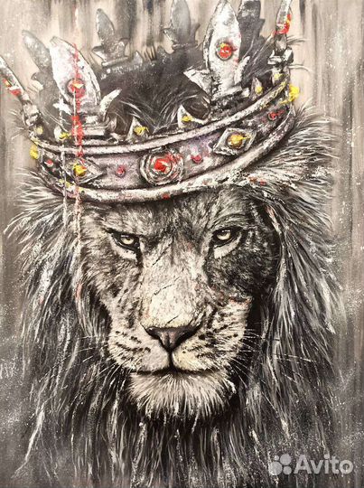 Лев с короной. Картина маслом