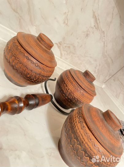 Горшок духовой Дымлёный резной с крышкой 3, ухват