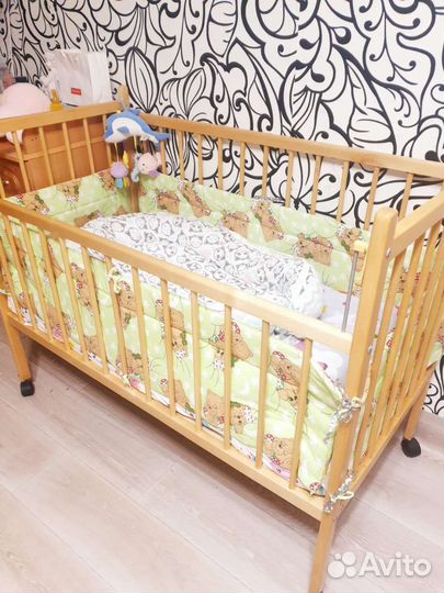 Детская кроватка с матрасом и бортиком, кокон