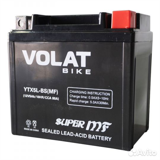 Аккумулятор для мотоцикла volat 5Ah 80A, R+ MF