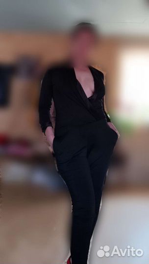 Черный атласный комбенизон