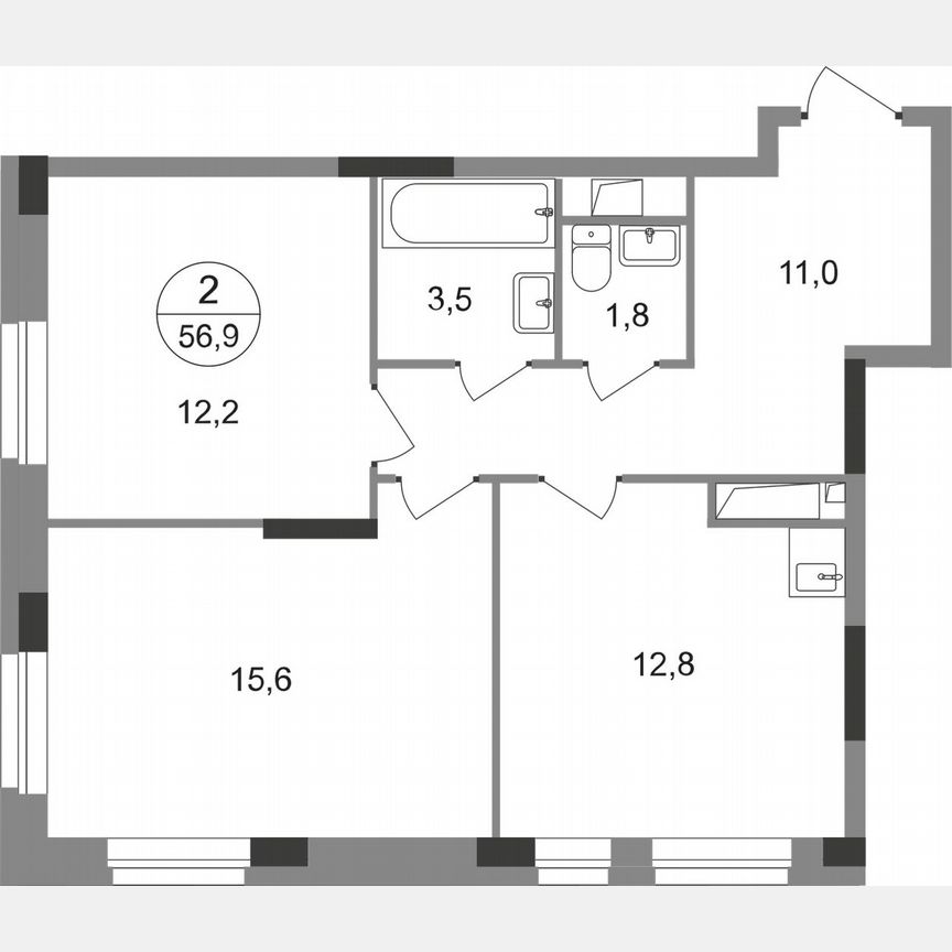 2-к. квартира, 56,9 м², 5/19 эт.