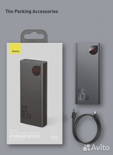 Power Bank внешний аккумулятор 20000мАч 65W Baseus
