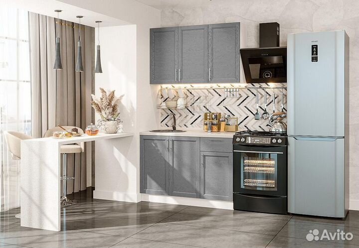 Кухонный гарнитур Сканди-05 Grey Softwood, Белый 1