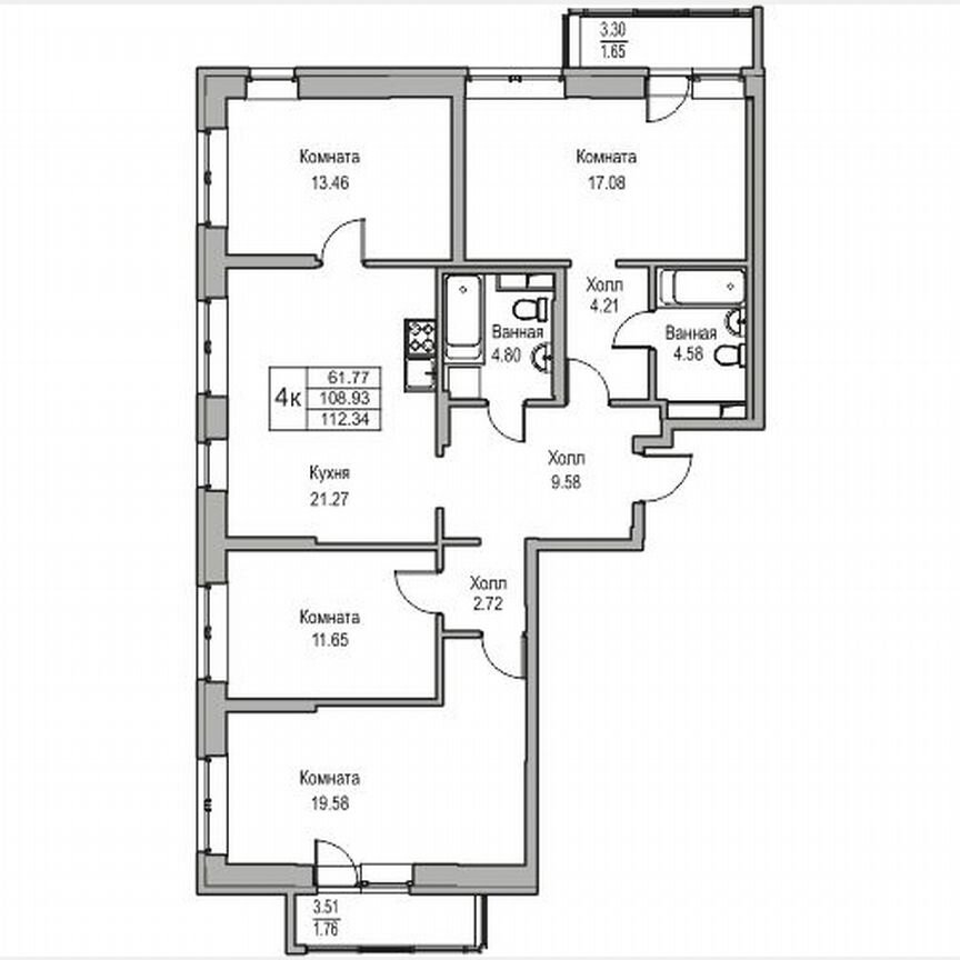 4-к. квартира, 112,3 м², 2/23 эт.