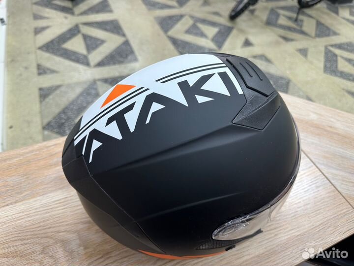 Шлем открытый со стеклом Ataki JK526 Fusion (ч,б)