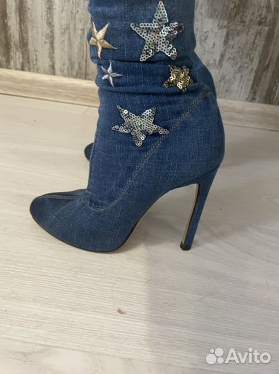 Ботфорты джинсовые