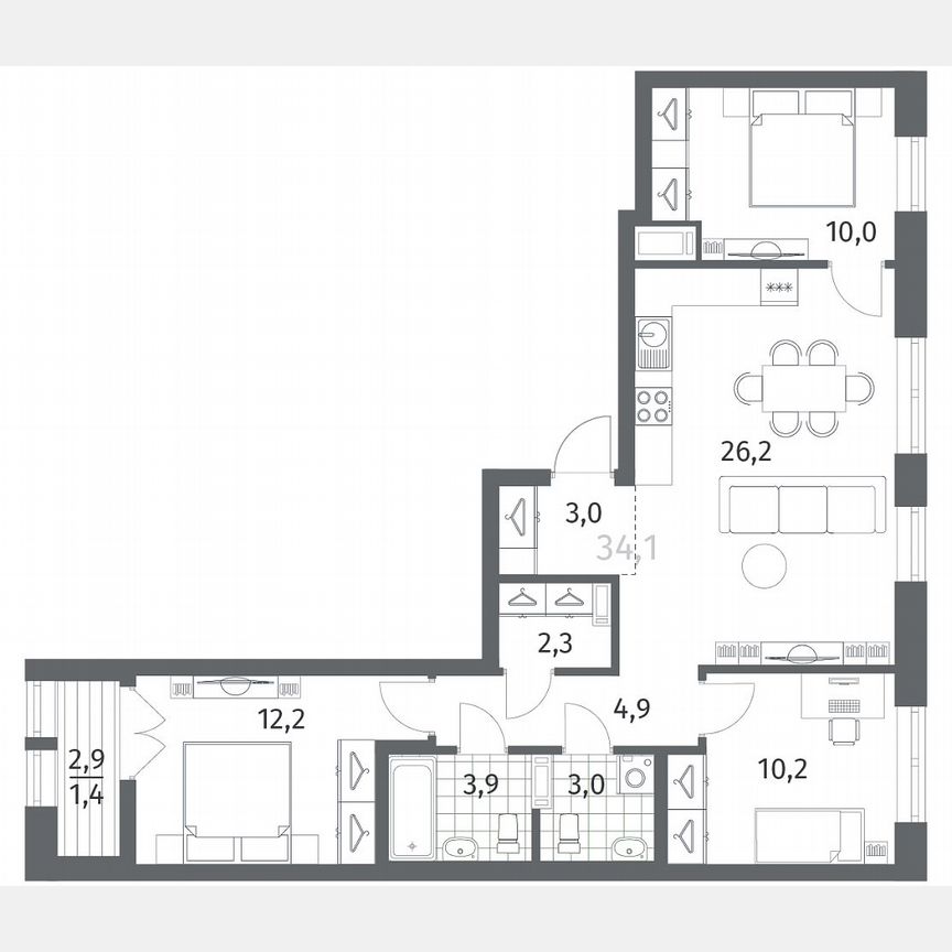 3-к. квартира, 77,1 м², 5/12 эт.