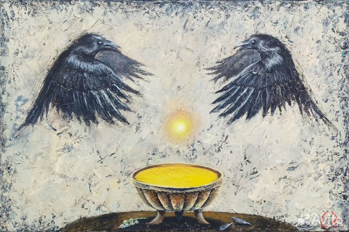 Картина маслом на холсте 40*60 см вороны мифология