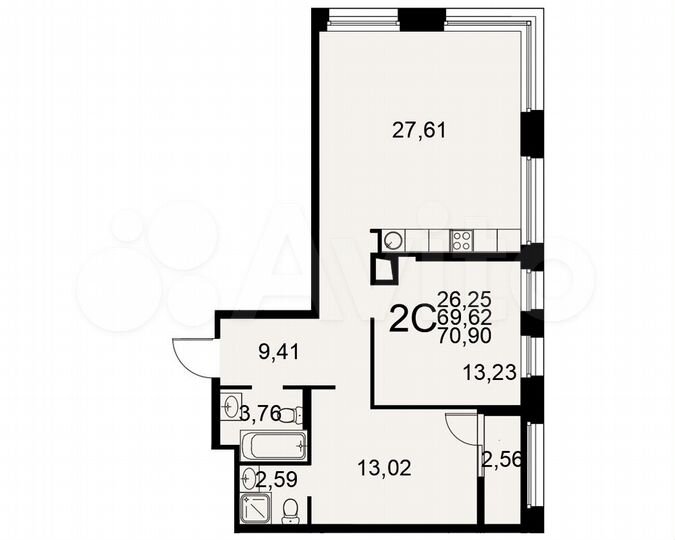 2-к. квартира, 70,9 м², 8/25 эт.