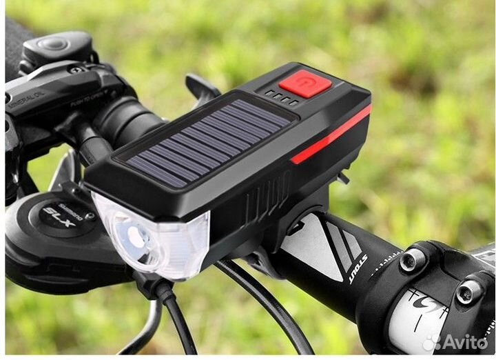 Велосипедный Фонарь на Солнечной Батарее с Сигнало