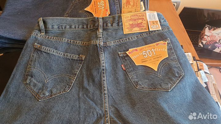 Джинсы Levis 501 на болтах, на молнии, Wrangler