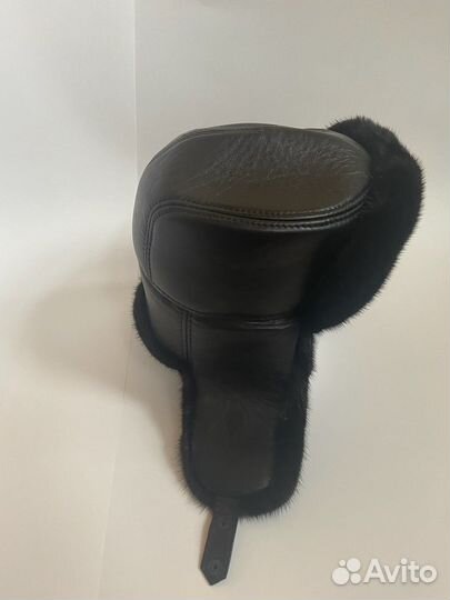 Шапка-ушанка муж из кожи и меха норки