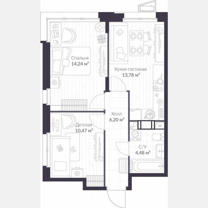 2-к. квартира, 49,2 м², 4/11 эт.