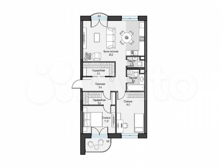 3-к. квартира, 81,5 м², 14/21 эт.