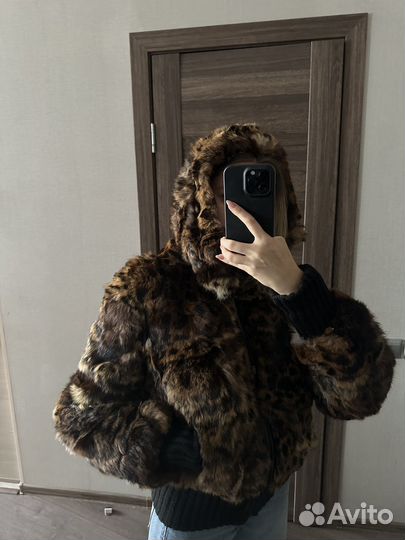 Шуба кролик с капюшоном