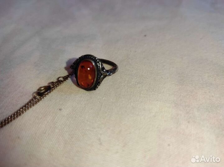 Кольцо Янтарь в серебре СССР 925