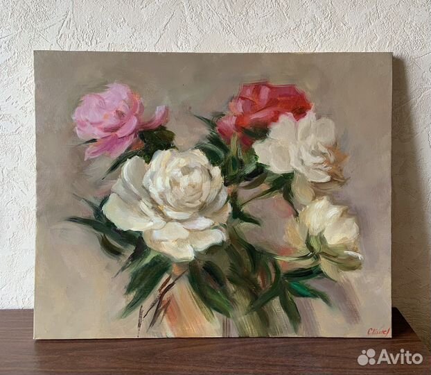 Картина маслом цветы пионы