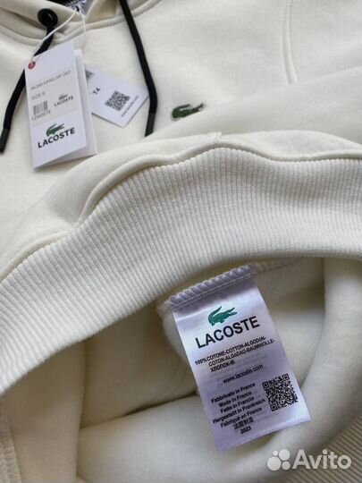 Толстовка худи lacoste мужское белое Турция