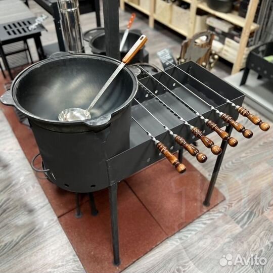 Мангал печь казан чугунный 10 литров с крышкой
