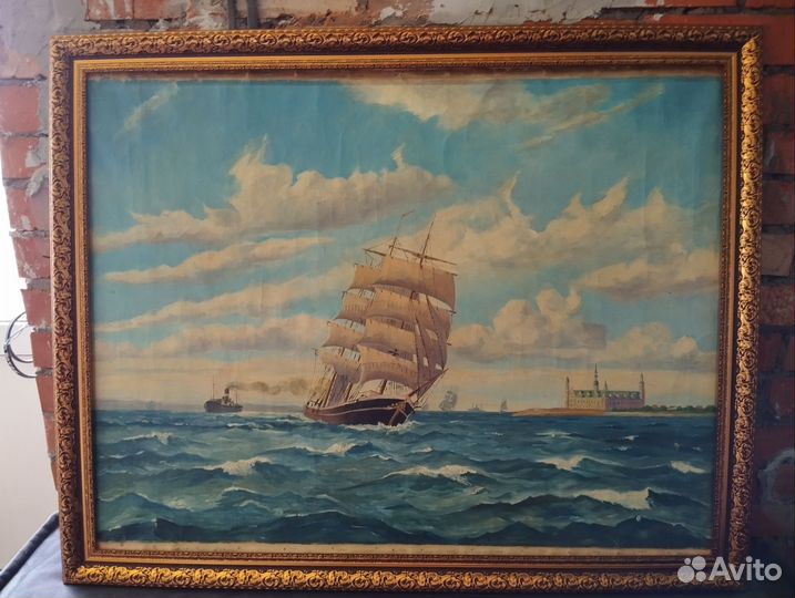 Картина старая парусник