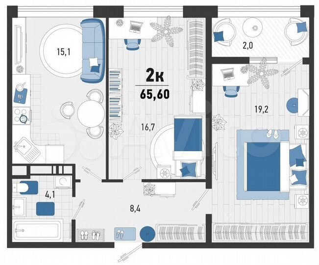 2-к. квартира, 65,6 м², 16/16 эт.