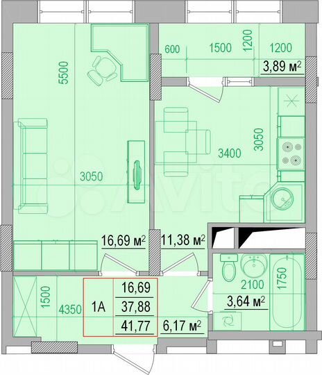 1-к. квартира, 41,8 м², 9/18 эт.
