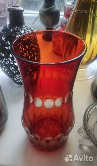Ваза хрусталь рубиновое цветное стекло 70-е