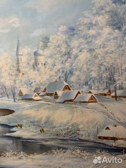 Крупная Картина Маслом на Холсте. Зимний Пейзаж