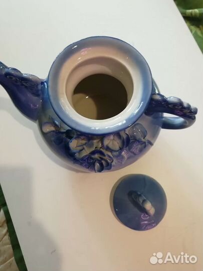 Чайник Гжель большой, заварочный с лепниной, СССР