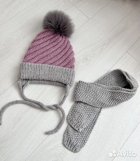 Комплект шапка зефирка и шарф ручная работа 46-48