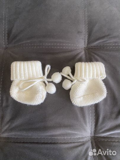 Вязаный меховой комплект на выписку 56-68