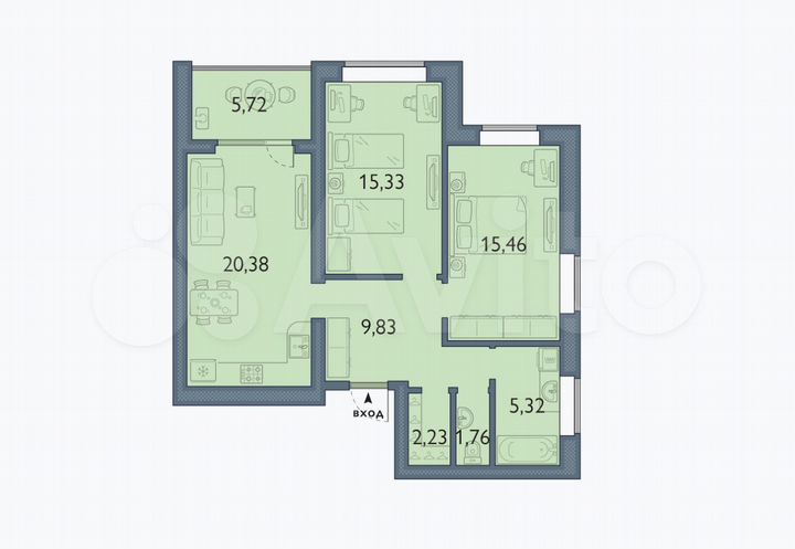 2-к. квартира, 76 м², 5/5 эт.