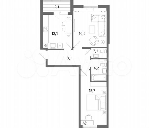 2-к. квартира, 61,8 м², 1/5 эт.