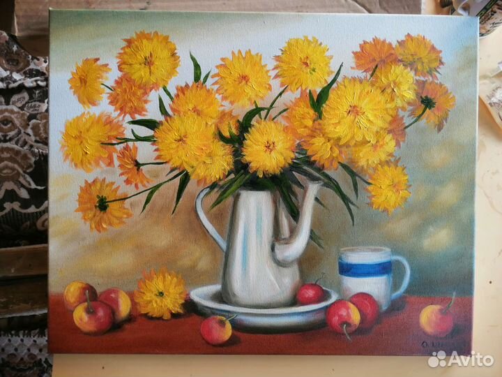 Картина маслом на холсте. Золотые шары. 40х50