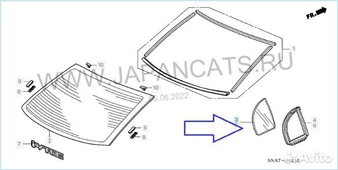 Стекло боковое заднее правое Honda Civic 4D 2006