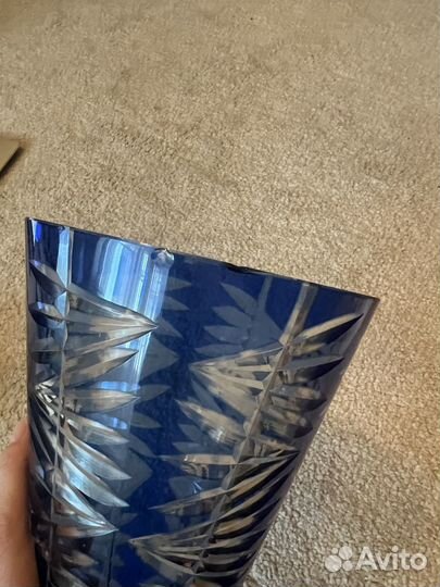 Хрустальная ваза алмазная грань синяя СССР