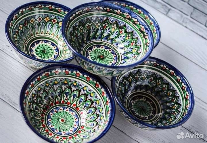 Посуда Узбекистан. Риштан. Синяя кайма