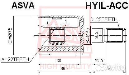 ШРУС внутренний левый asva, hyilacc