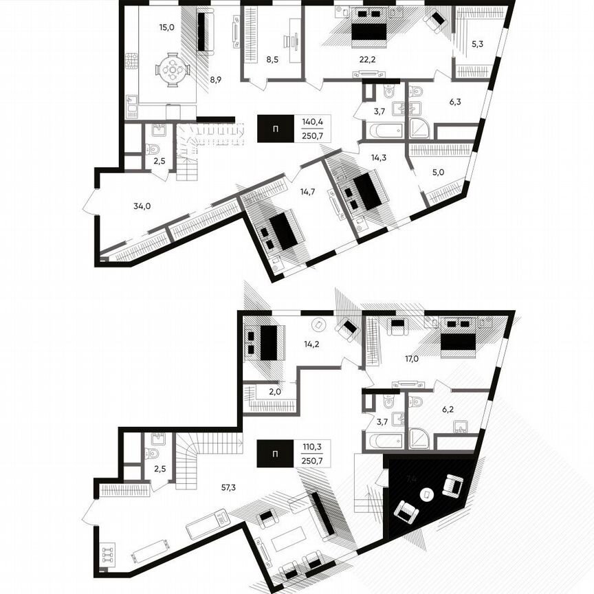 5-к. апартаменты, 250,7 м², 8/9 эт.