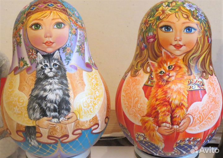 Большая расписная музыкальная неваляшка рыжий кот