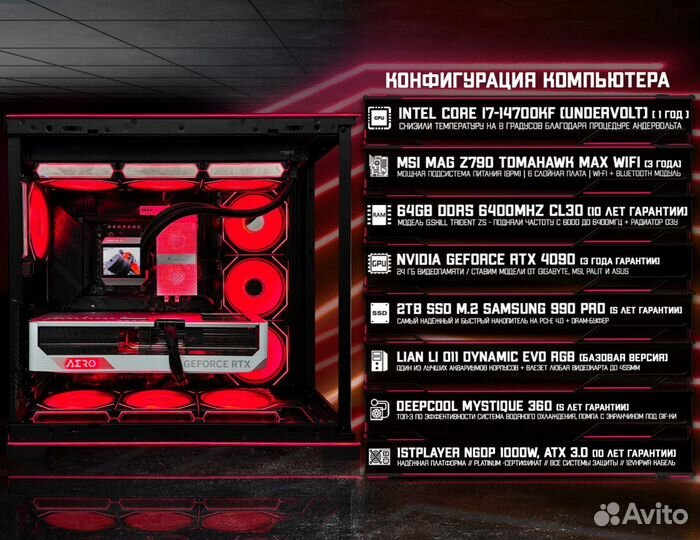 Игровой пк RTX 4090/ 14700K/ 64гб DDR5 6400 Мгц