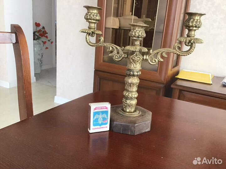 Старинный подсвечник латунь на три свечи