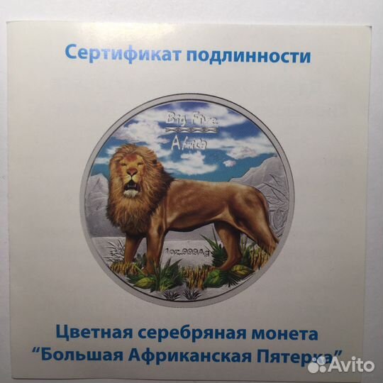 Конго 240 франков 2008 Большая пятёрка Лев серебро